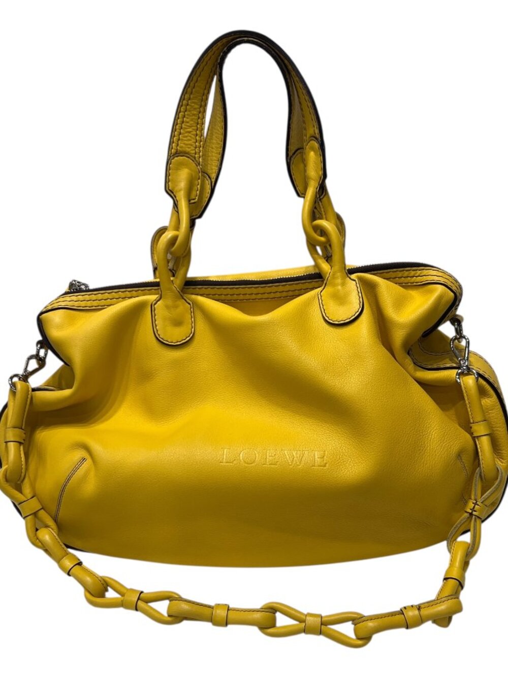 Loewe Yellow Chain Leather Large Tote Logo Embossed Shoulder Bag